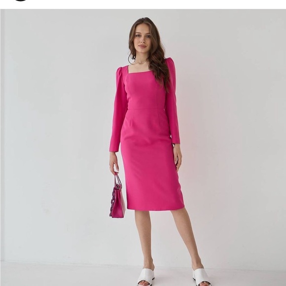 Hot Pink Pencil Midi Dress - Picture 4 of 8